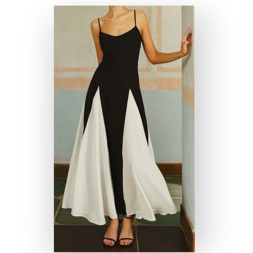 Commense Black White Colorblock Maxi Dress Spaghetti Strap Size S – Modern Chic